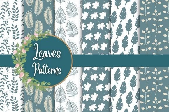Blue Leaves Patterns Digital Papers