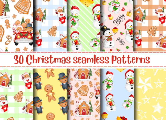 Christmas Watercolor Patterns Set