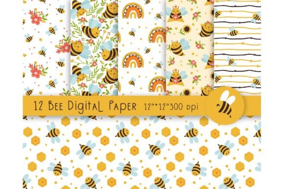 Cute Honey Bee Cartoon Patterns Bundle
