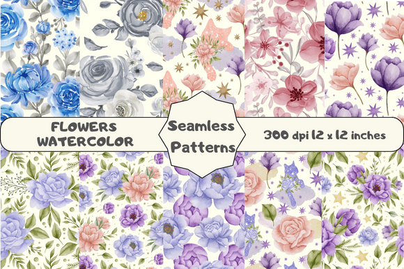 Flowers Watercolor Seamless Patterns
