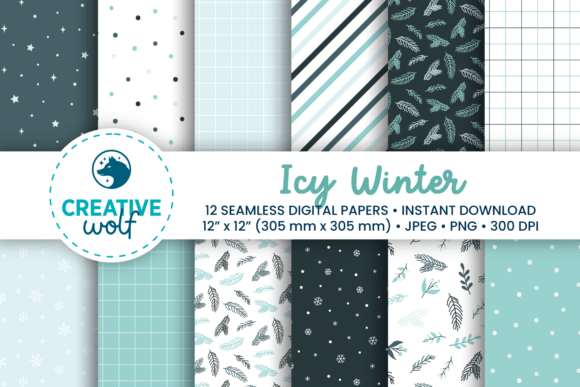 Icy Winter Seamless Patterns Pack of 12: Minimalist Cold-Weather Design, Done Right
