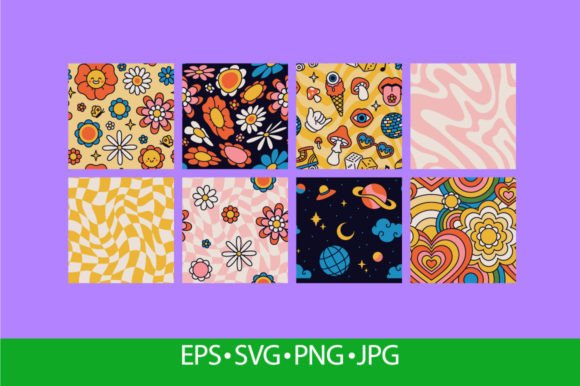 Retro 70s Psychedelic Seamless Patterns